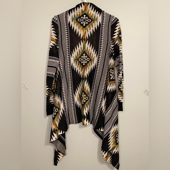 Ruff Hewn Aztec Draped Cardigan, Black/Ivory/Multi, Size Small - Picture 4 of 14